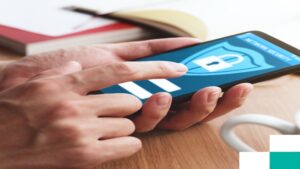 Person using a smartphone with a secure login screen
